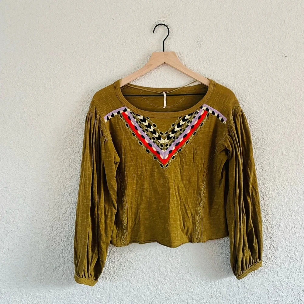 Free People Hand Me Down Embroidered Bohemian Style Crop Top